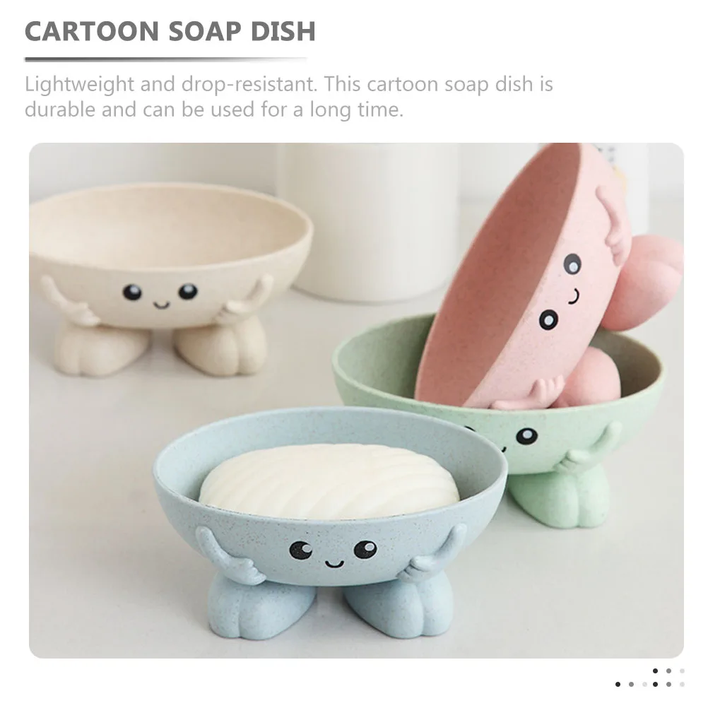 

2 Pcs Cartoon Soap Dish Draining Holder Tray Green White Lightweight Hygienic Bathroom Kitchen Travel