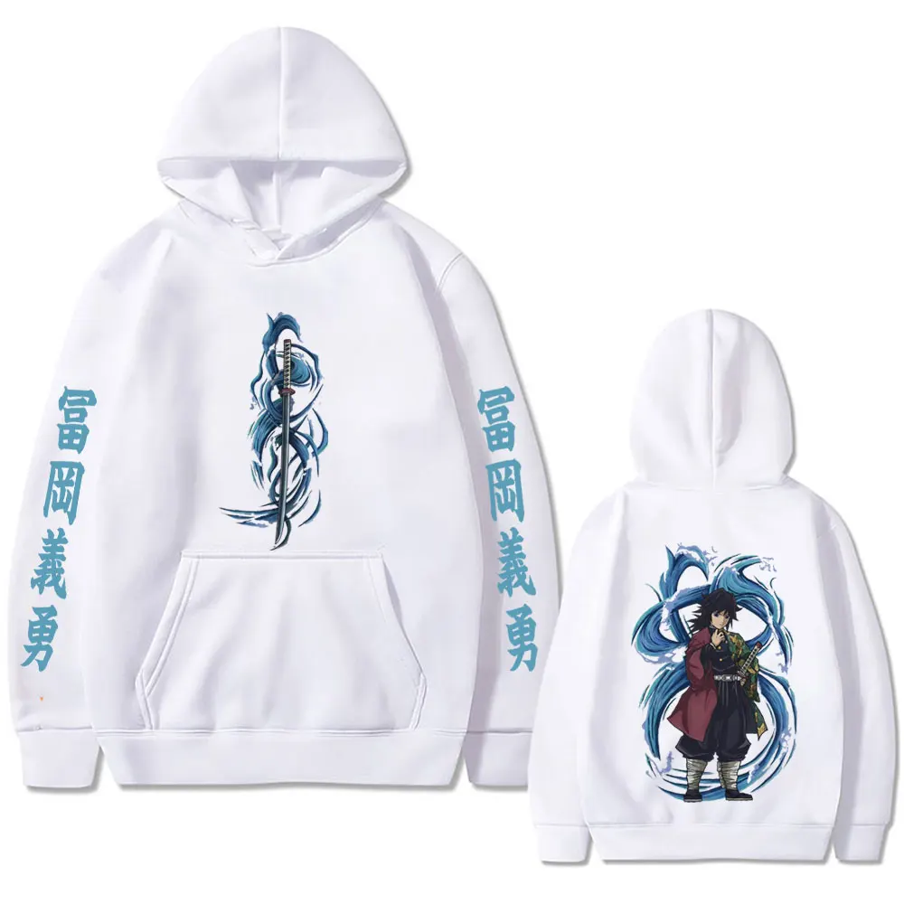 Anime Demon Slayer Water Hashira Tomioka Giyuu Print Hoodie Men Women Cartoon Manga Merch Pullover Male Casual Oversized Hoodies