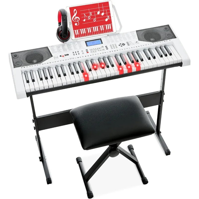 61-Key Beginners Complete   LCD Screen, Headphones, Stand, Bench, Teaching Modes, Note Stickers, Built-In Speakers - White