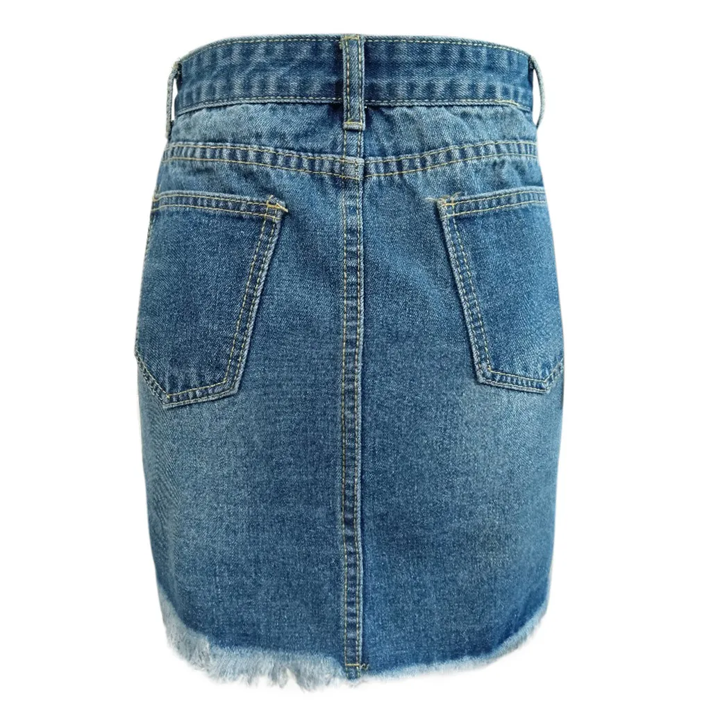 Plus Size Irregular Denim Shorts Skirt Women\'S Mini Female Summer Ripped Light Wash  Hip Distressed Women\'S Summer Skirt