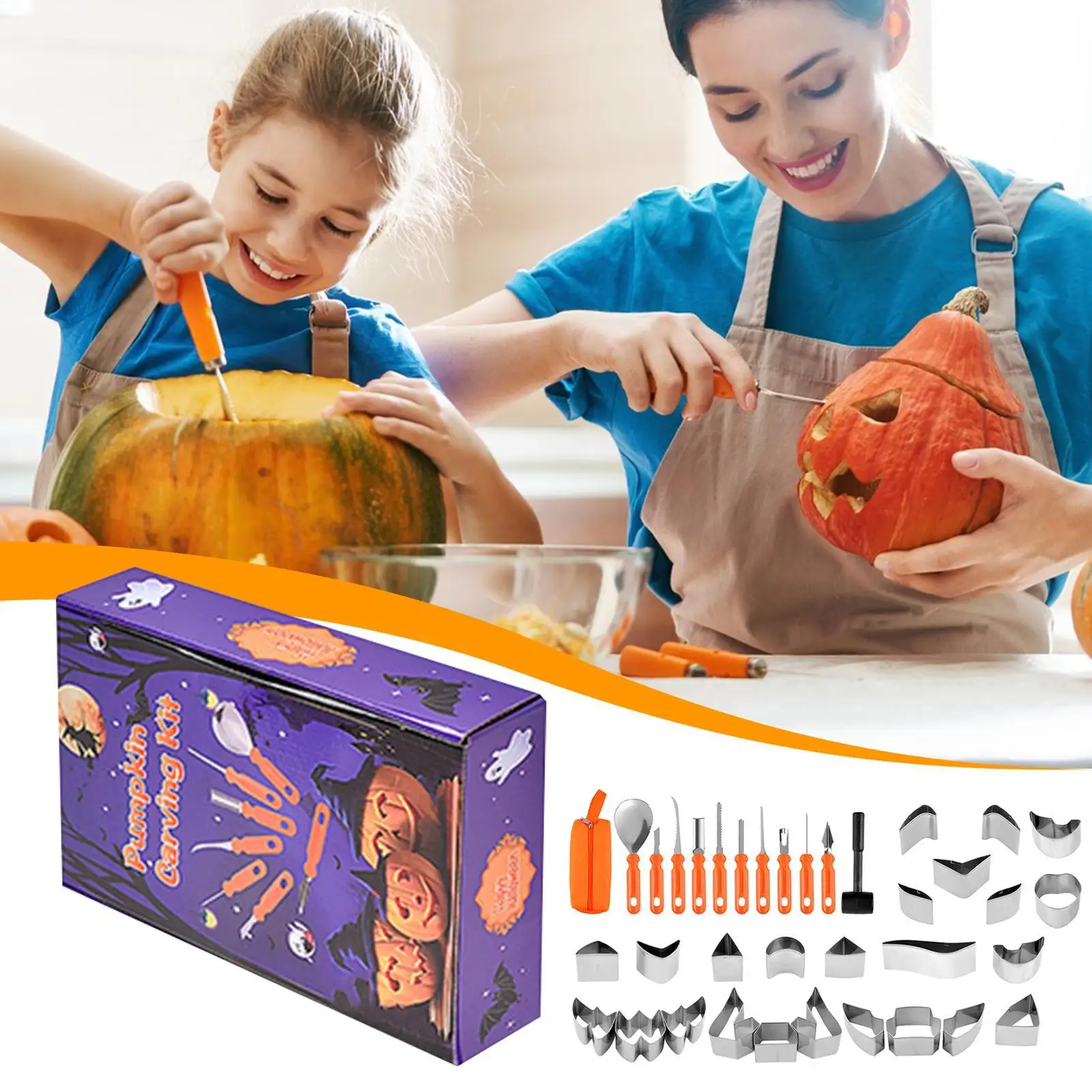 Halloween Pumpkin Carving Tools Kit Jack-O'-Lantern Pumpkin Carving Set 37-Piece Heavy Duty Sculpting Gears With Bag For