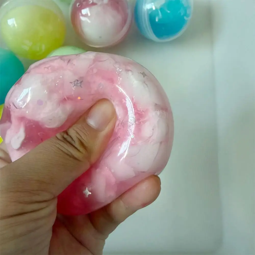 Boys Girls Sensory Fidget Crunch Squishy Crunch Sound Glitter Wax Coating Squishy Round Pinch Crispy Squeeze Toy Kids Adults