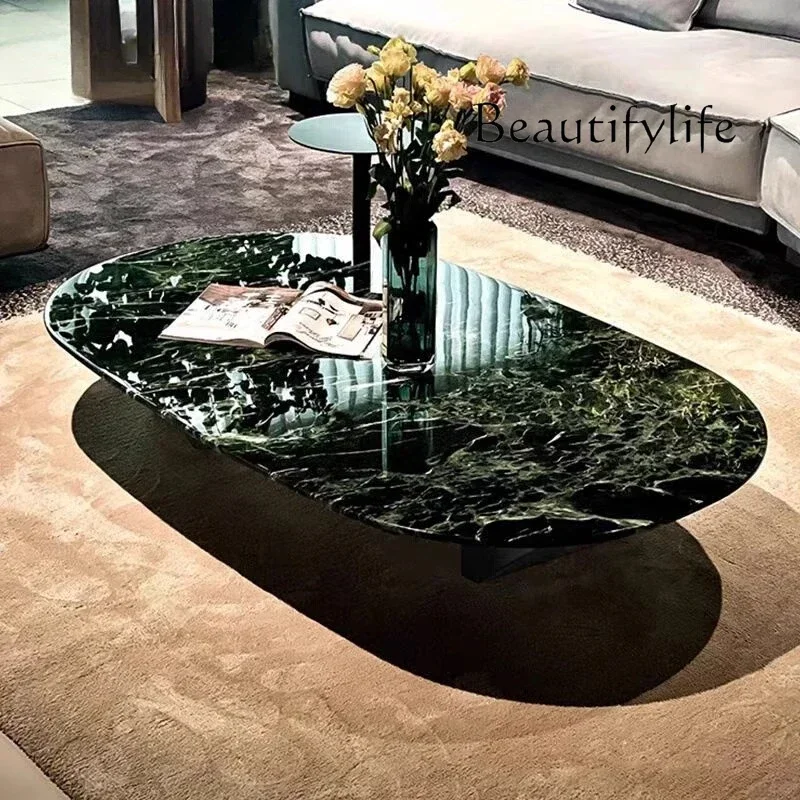 

Natural large flower green marble coffee table Italian minimalist light luxury living room suspended luxury stone coffee table