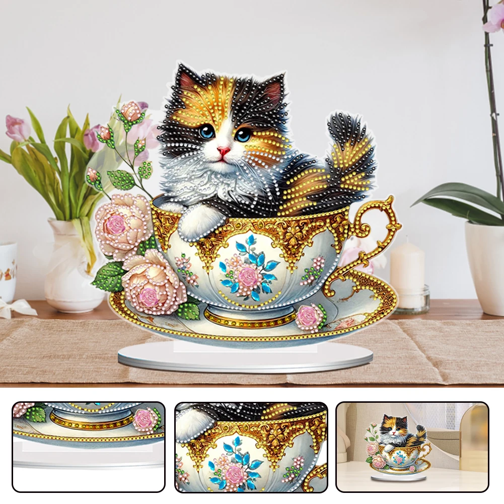

2D Flat Print Teacup Cat DIY Diamond Painting Desktop Decorations Desktop Decor