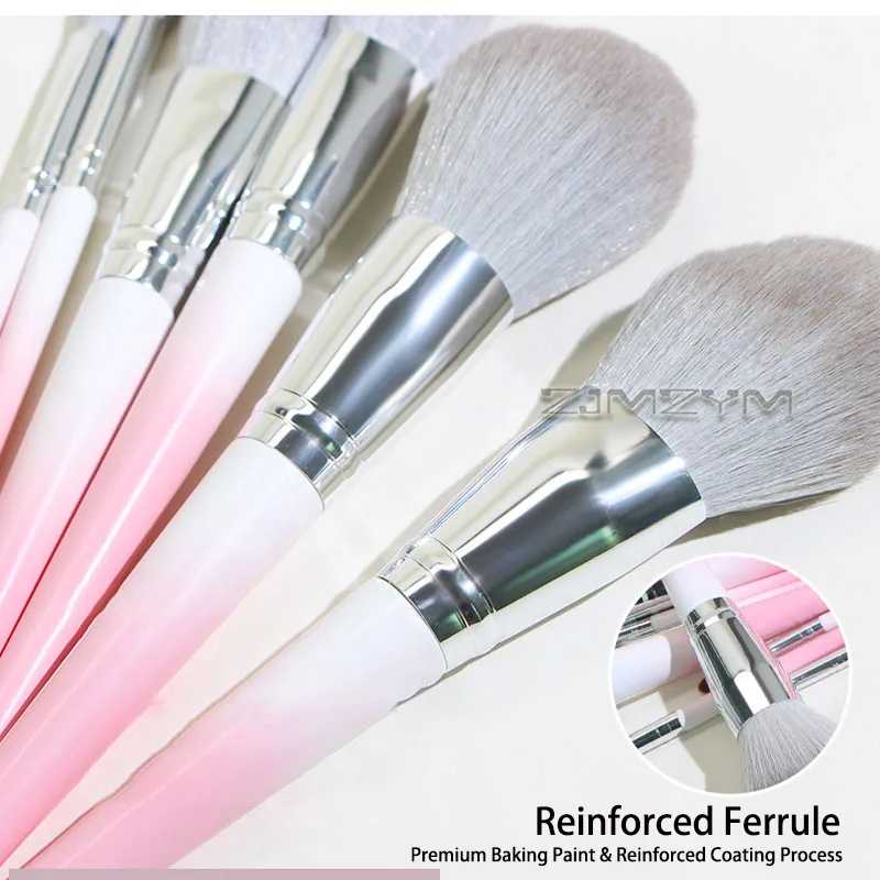 13Pcs Pink Gradient Makeup Brush Set Aesthetic Soft Synthetic Brushes for Foundation Blush Eyeshadow & Everyday Makeup