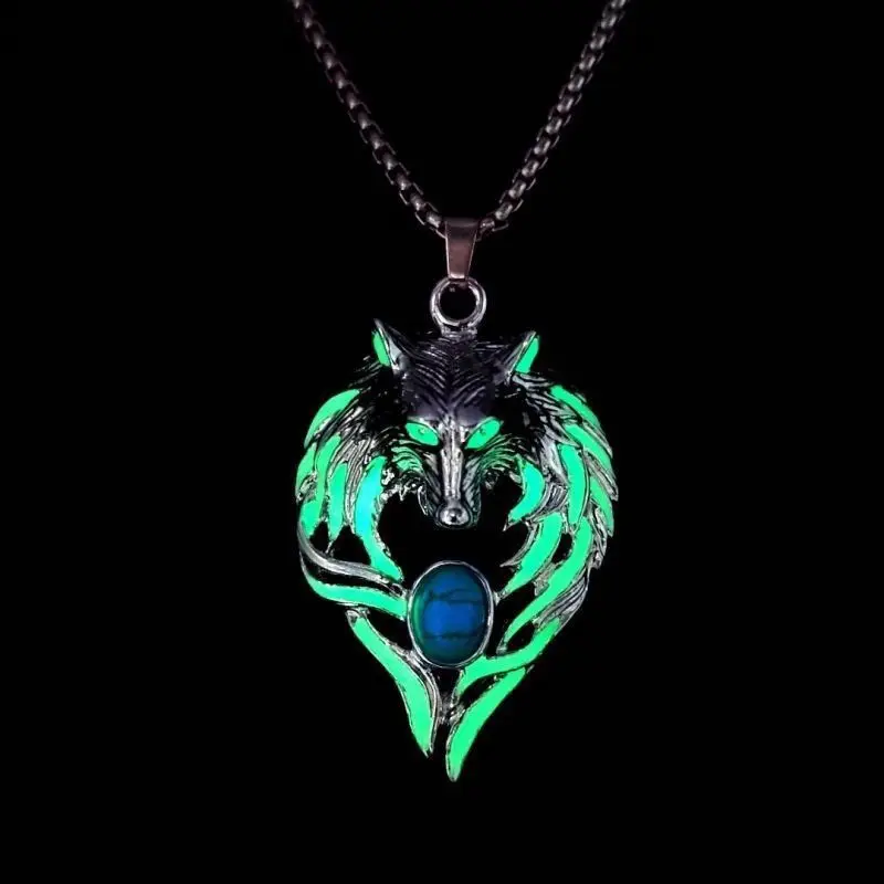 HOT SALE 60cm Luminous Wolf Steel Titanium Necklace, Totem Arctic Wolf King Luminous Trend Pendant