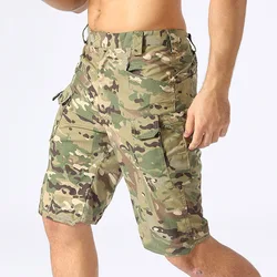 Shorts de camuflagem militar impermeáveis masculinos, shorts de caminhada ao ar livre, shorts multi-bolso, SWAT Cargo, clássico tático, tamanho 5XL