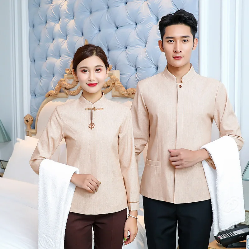 

Hotel room cleaning staff work uniform, long-sleeved autumn and winter attire for property and restaurant cleaning staff