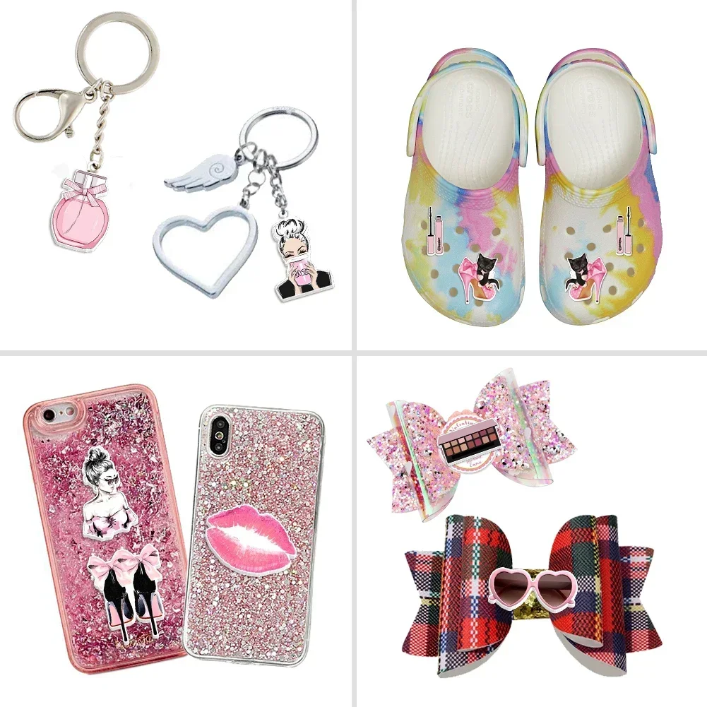 

9pcs/set Fashion Lady Cosmetics High Heels Pattern Resin Planar For DIY Phone Case Hair Bow Handmade Accessories
