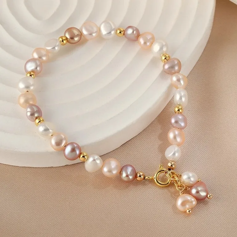 Hohe Qualität Trendy Mischfarbe Natürliche Süßwasser Perle 14K Gold Gefüllt Dame Kurze Perlen Kette Armband Schmuck Günstige Geschenke – Detail 4
