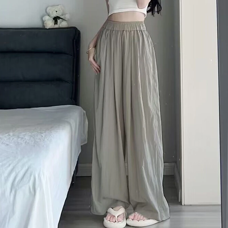 Summer Ice Silk Wide Leg Pants Women\'s Folded Yamamoto Pants High Waist Casual Japanese and Korean Straight leg Pants