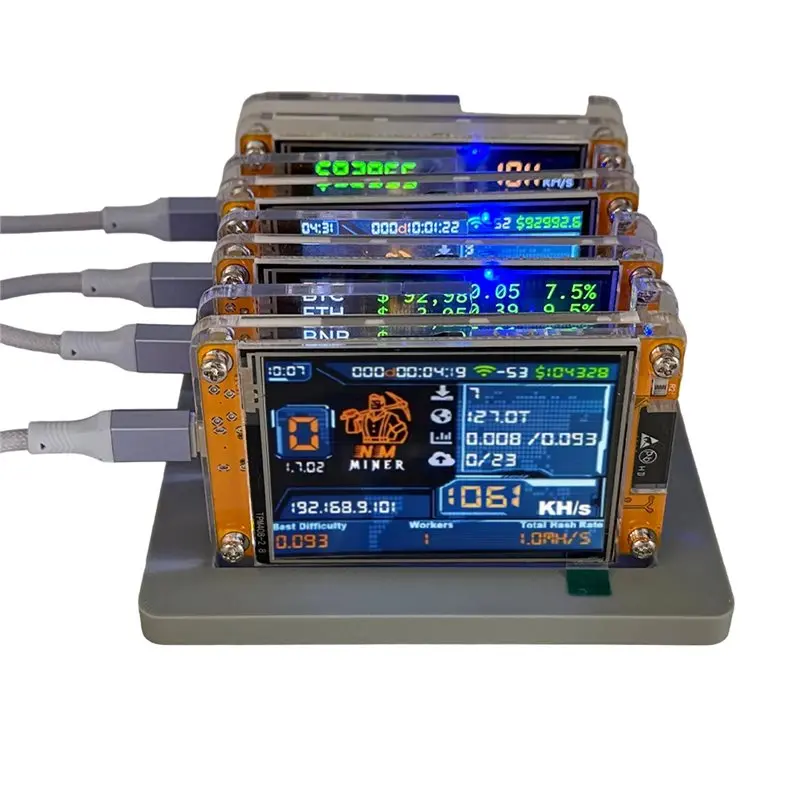 B84B-Upgraded Harshrate Bitcoin Smart Display 4X1060KH/S Nmminer Nerdminer+ 4 Slots Stand 2.8 Inch Crypto Solo Lottery Mining Mi