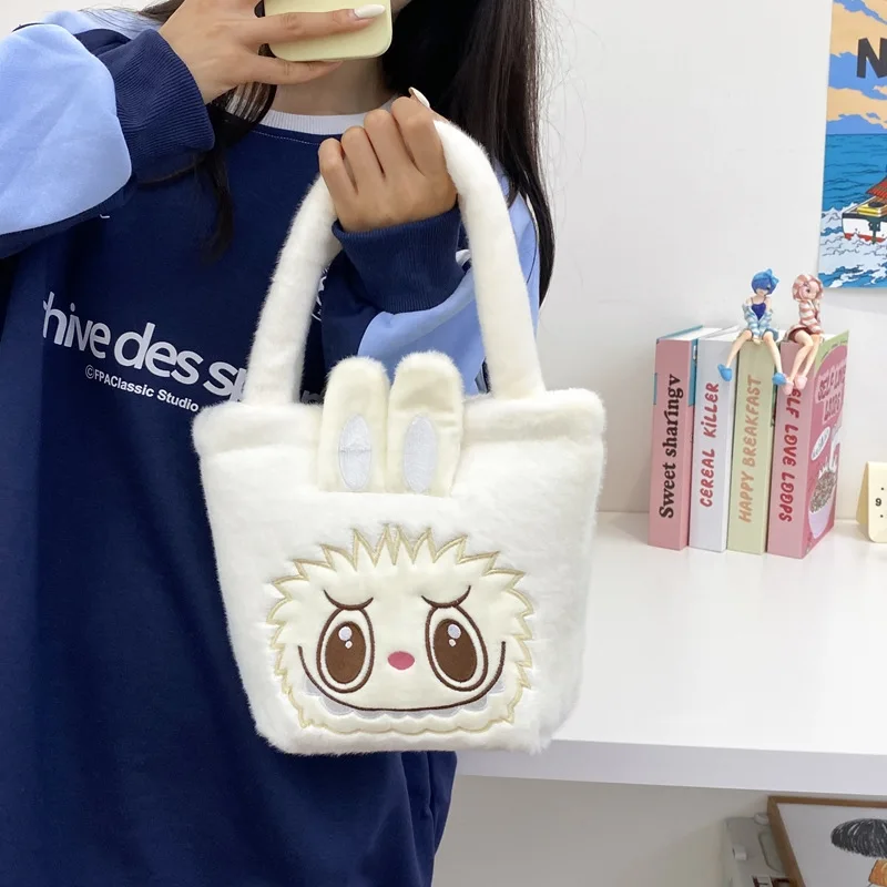 Monster Labubu Plush Hand Bag Kawaii Portable Makeup Bag Purse Wallet For Women Girls Mochila Infantil Menina Lady Travel Bag