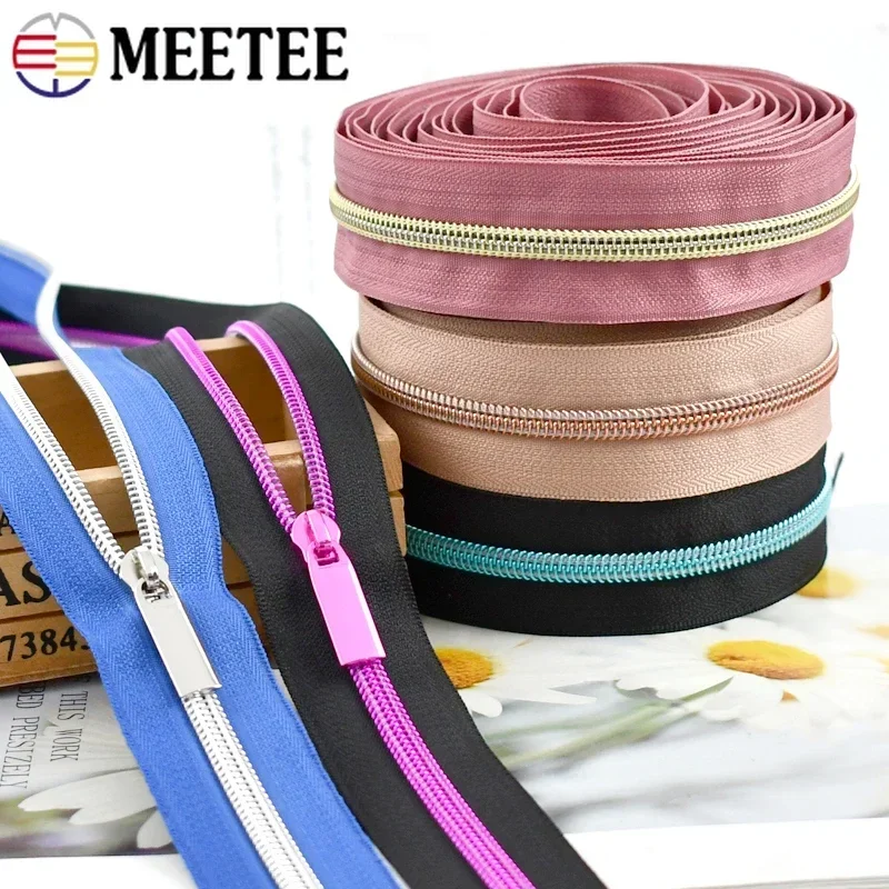 1/2/3/4/5 متر 5 #   أشرطة بسحاب من النايلون مع سحابات ملفوفة وحقيبة محفظة وجيب وسحاب وسحب طقم تصليح الرأس وإكسسوارات الخياطة