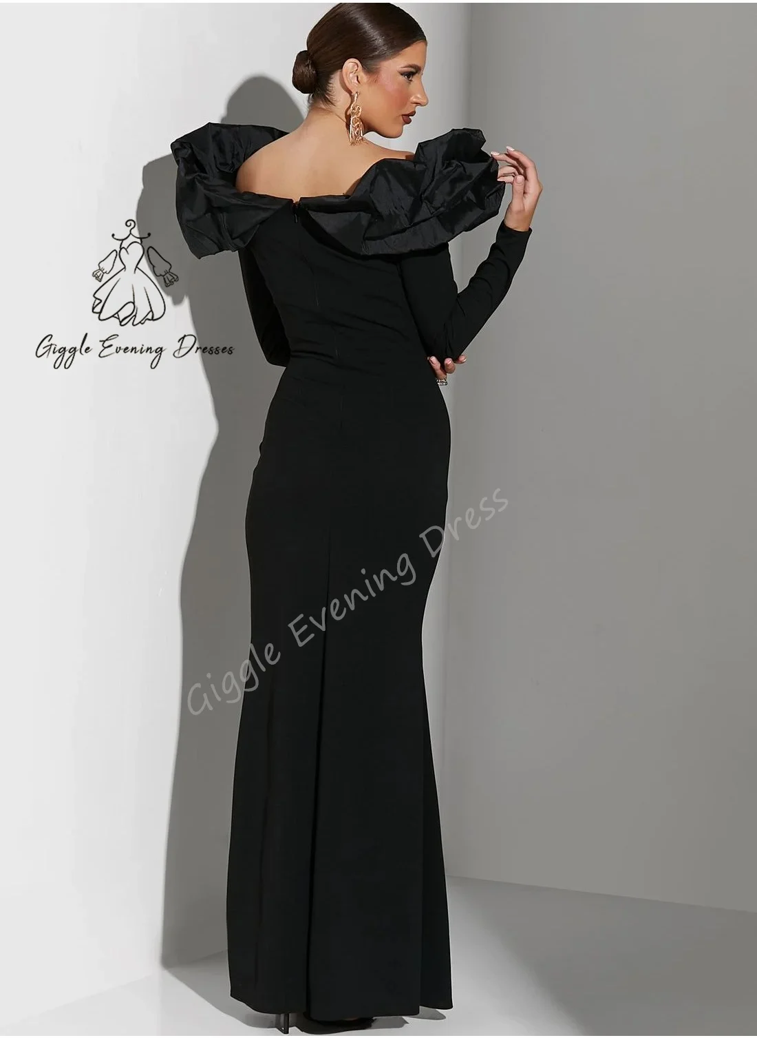 Giggle V-neck Exaggerated puffed-overlay Sleeves Bodycon Dress Prom Gown Sheat 2025 Saudi Arab Elegant Evening Party Dress