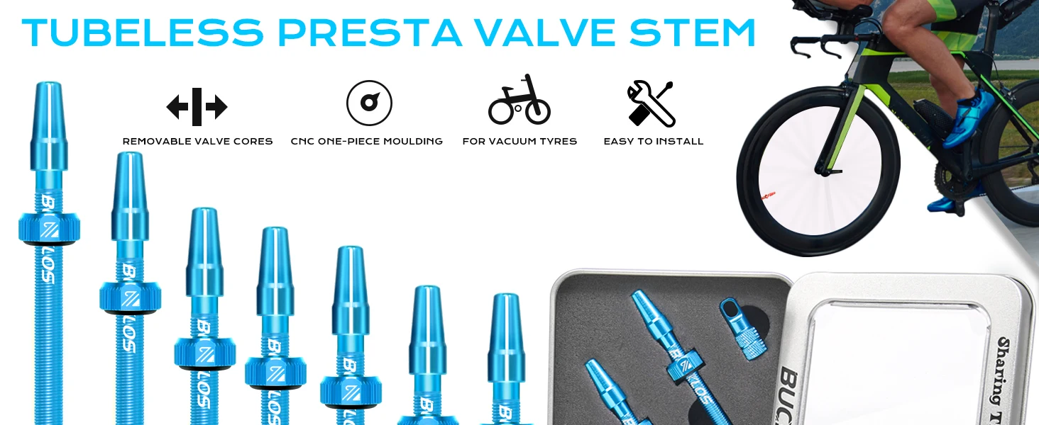 BUCKLOS Fahrrad Tubeless Presta Ventile 40/44/55/60/65/80/100 MM Fahrrad Presta Ventil F/V Aluminium Legierung für Tubeless Straße/MTB – Detail 1