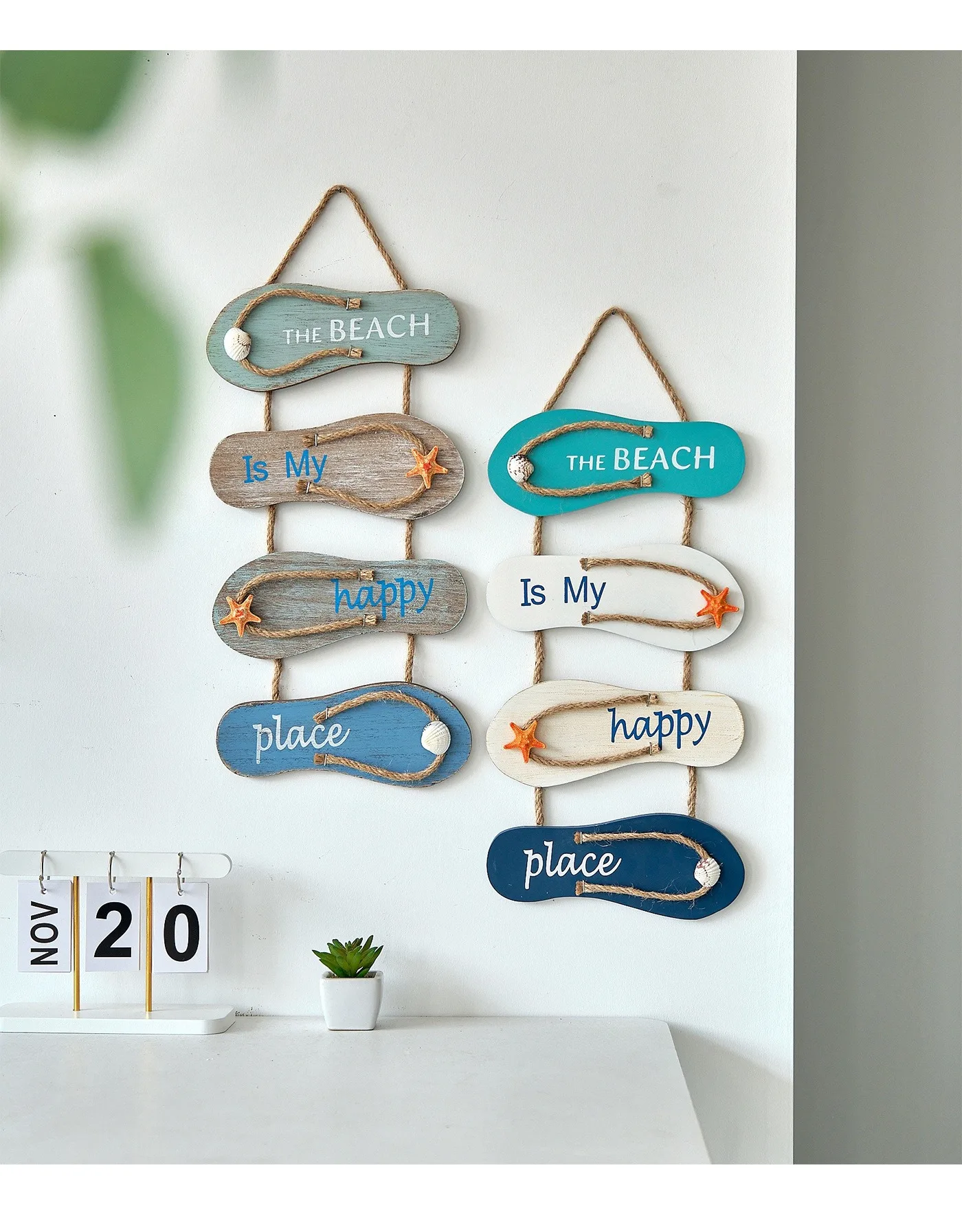 Mediterranean Wooden Flip Flop Wall Hanging Sign The Beach Is My Happy Place Coastal Beach Home Decor