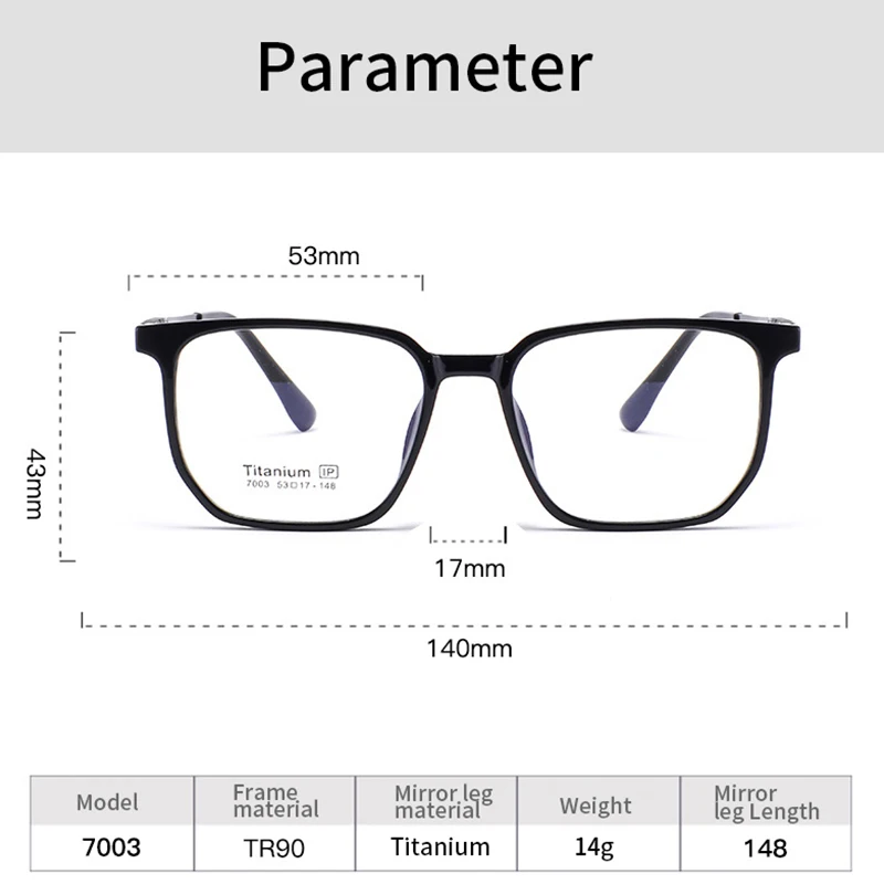 Xbora Ultra-light TR90 Titanium Eyeglasses Frame Optical Myopia Prescription Glasses For Men Women Fashion Square Eyewear 7003