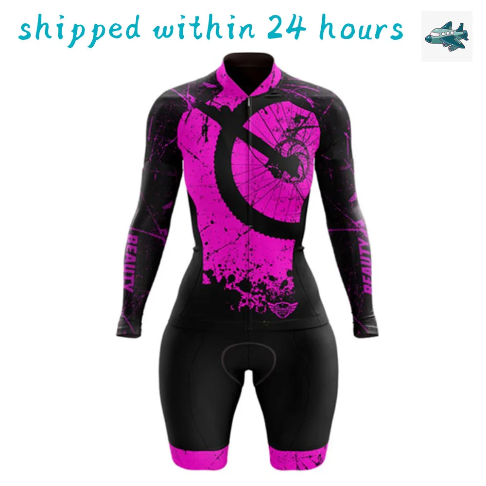 

Newest VEZZO Monkey Cycling Women's Clothing Long Sleeves Jumpsuit Female Cyclist Summer Set Triathlon Lycra 9D Gel Cushion