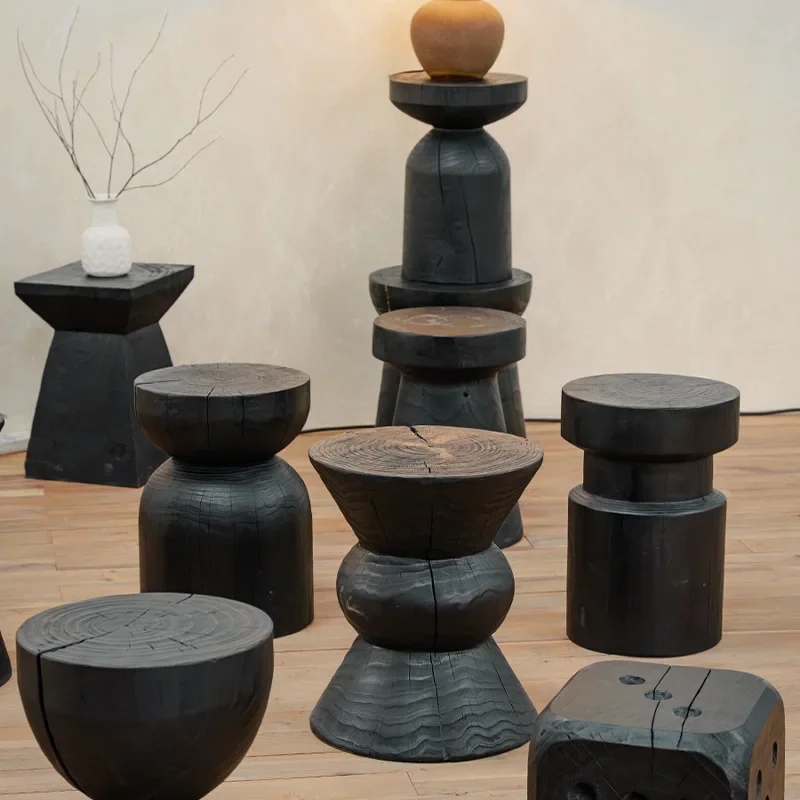 Wooden pier carbonized black solid wood coffee table Surprise Jifeng B & B bedsidetable creative personality edge few, stump or
