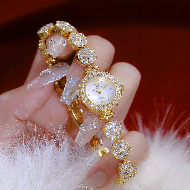 Women Bracelet Watches Top Brand Luxury For Ladies Wrist Watches Golden Quartz Gold Unique Rhinestone Steel Band Gift