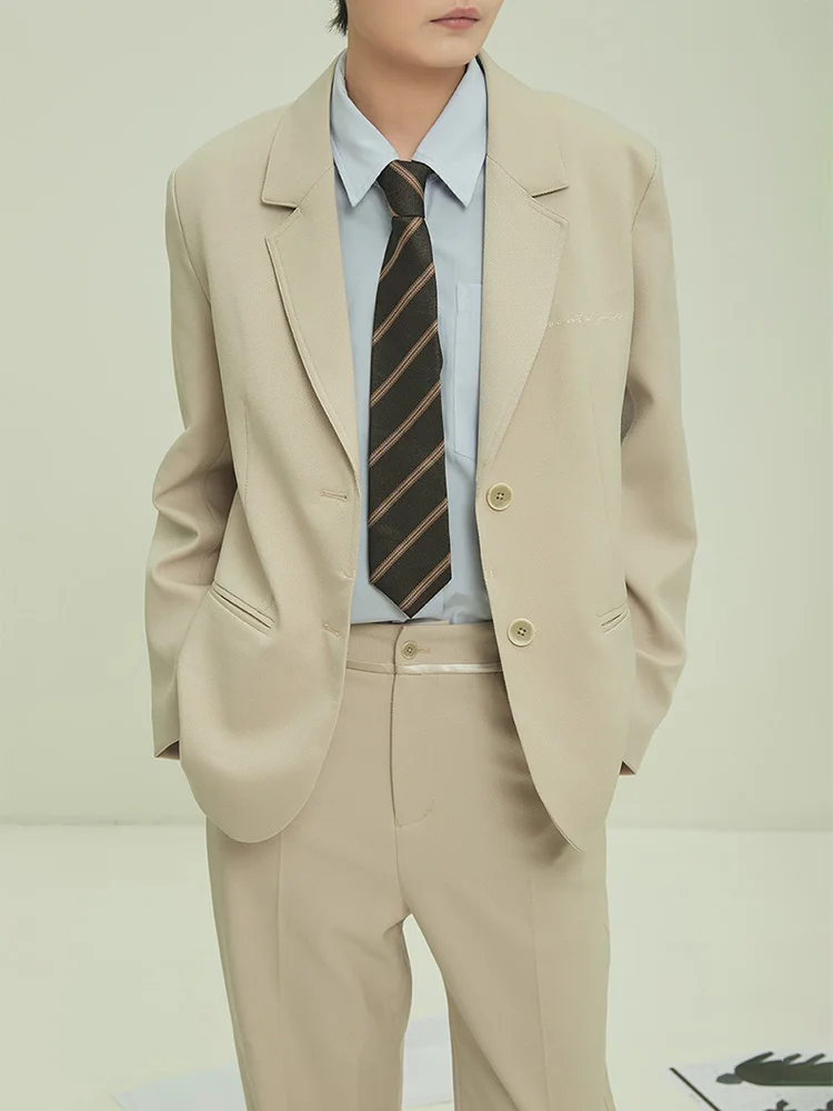 HIER Neutral Sle Casual Embroidered Khaki Cheered Texture Flat Collar Suit for ort Women Original Design Long Sve