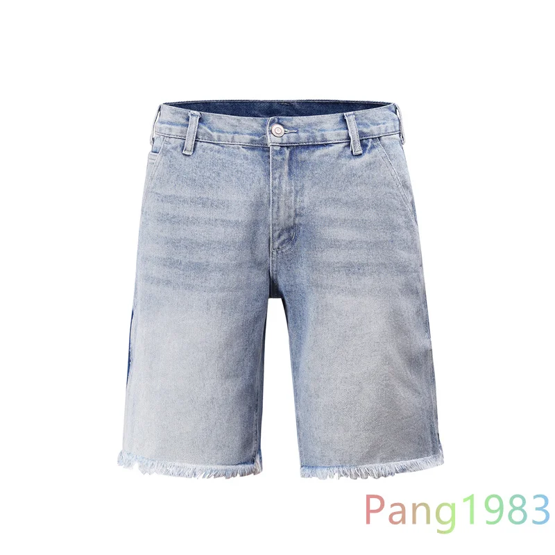 Blue Gray Denim Shorts Men Women Heavy Industry Damaging Denim Shorts