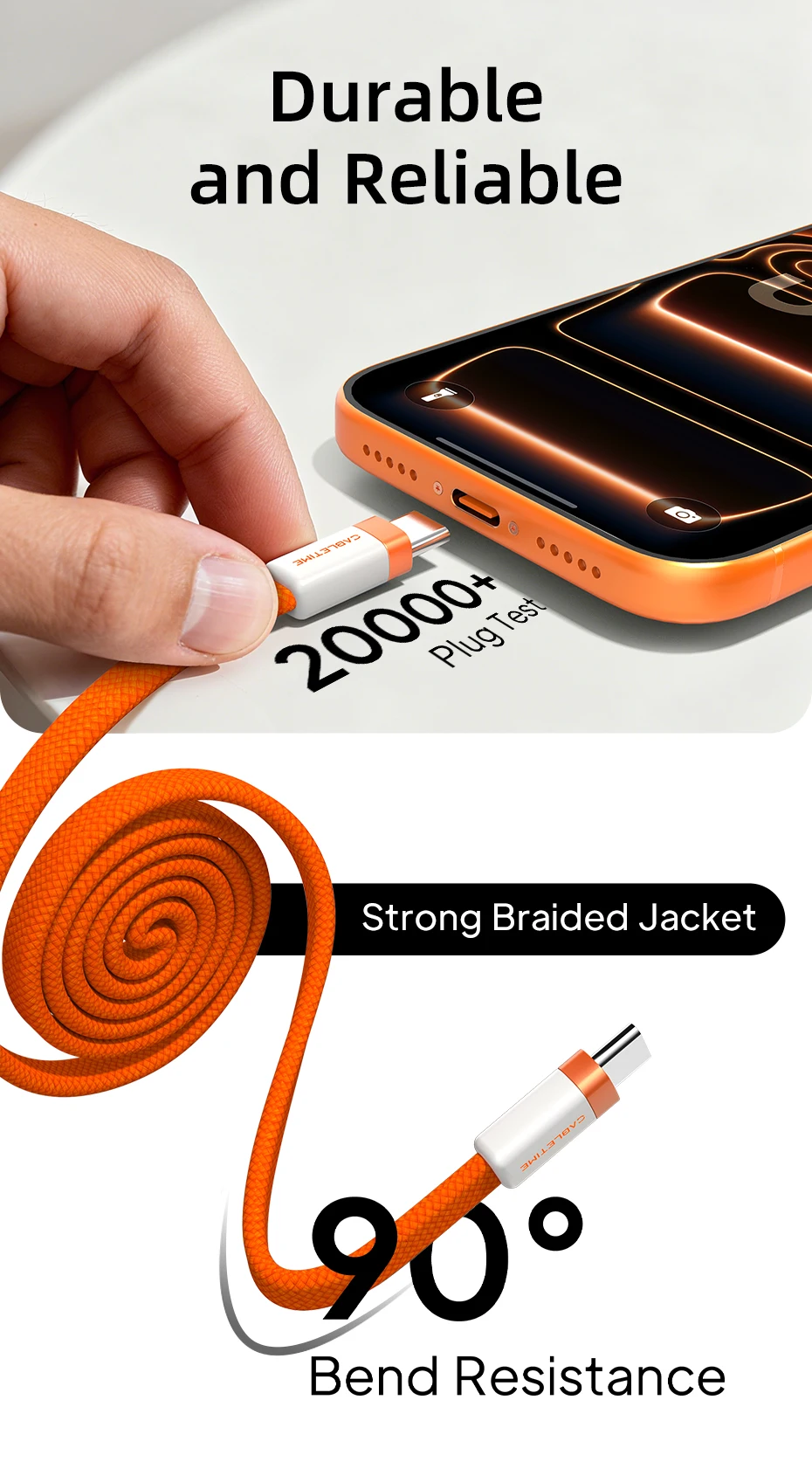 CABLETIME USB-C Kabel Magnetisches Typ-C Kabel PD100W 480Mbps Flachkabel Hochgeschwindigkeitsübertragung für HUAWEI Xiaomi iPhone 17/16 C-Kabel – Detail 14