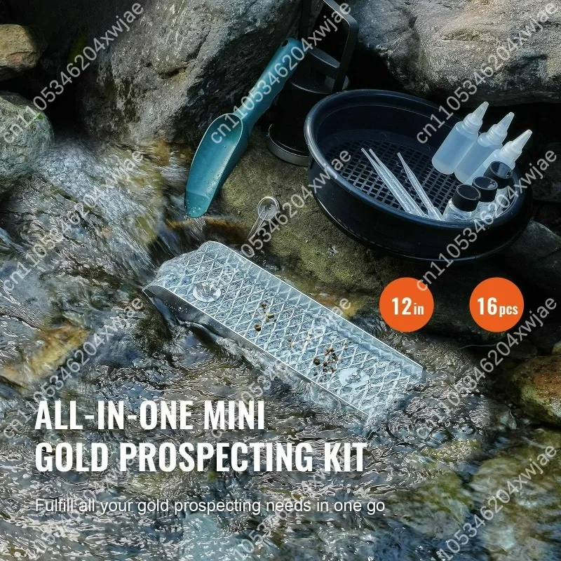 Mini Sluice Box Gold Panning Kit, Portable Aluminum Alloy Prospecting Set with Classifier & Magnet for Outdoor Mining