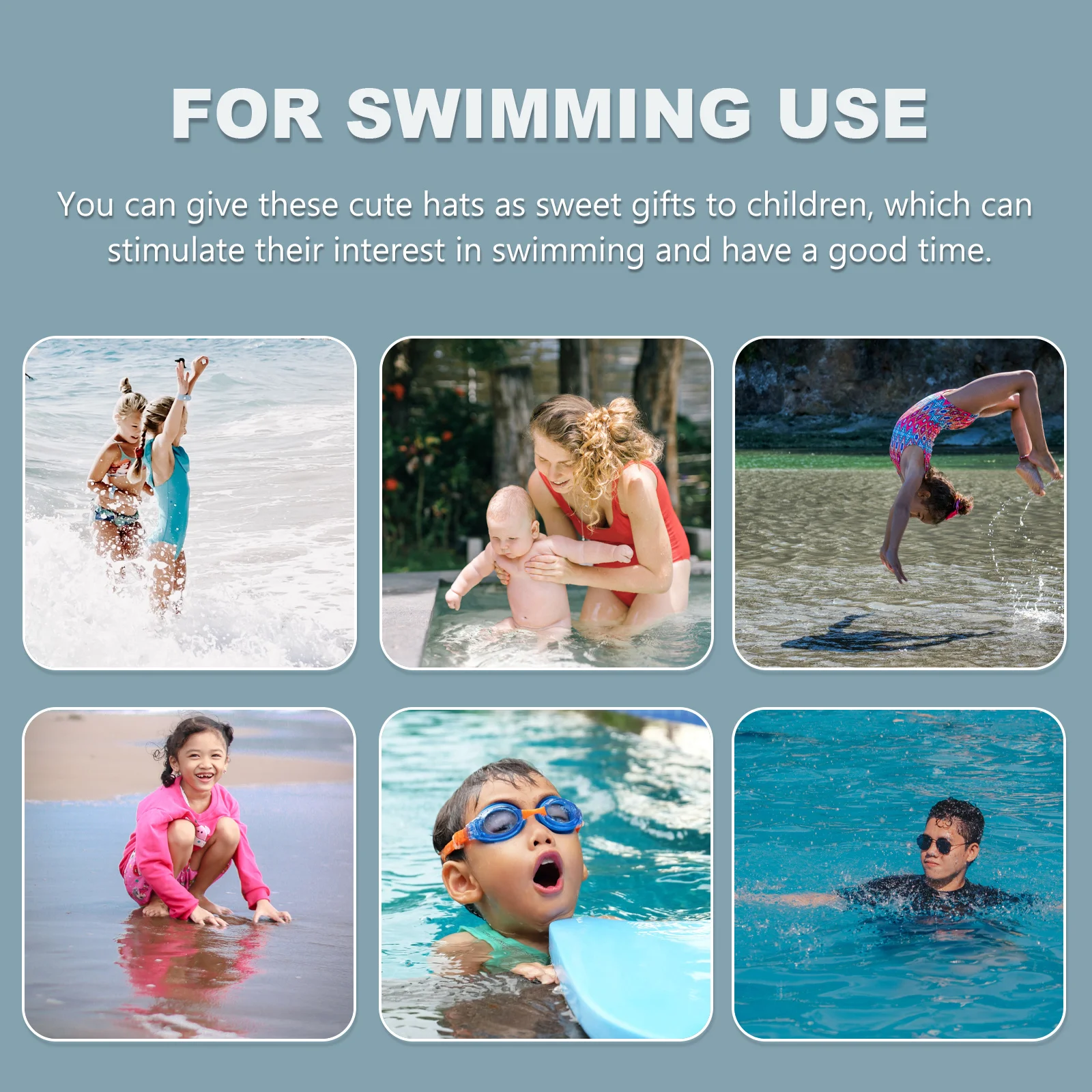 

1pc Children Silicone Swim Cap Cute Cartoon Design Lightweight Waterproof Swim Hat For Kids Ear Protection Stretchable