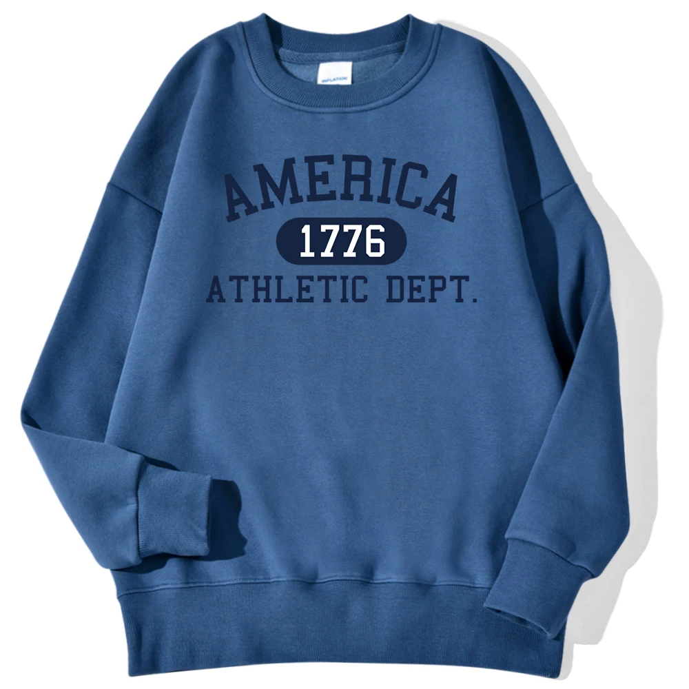 America 1776 Athletic Dept Letter Print Man Sweatshirt Autumn Kawaii Hoodie Trend O-Neck Loose Pullover Autumn Casual Sportswear