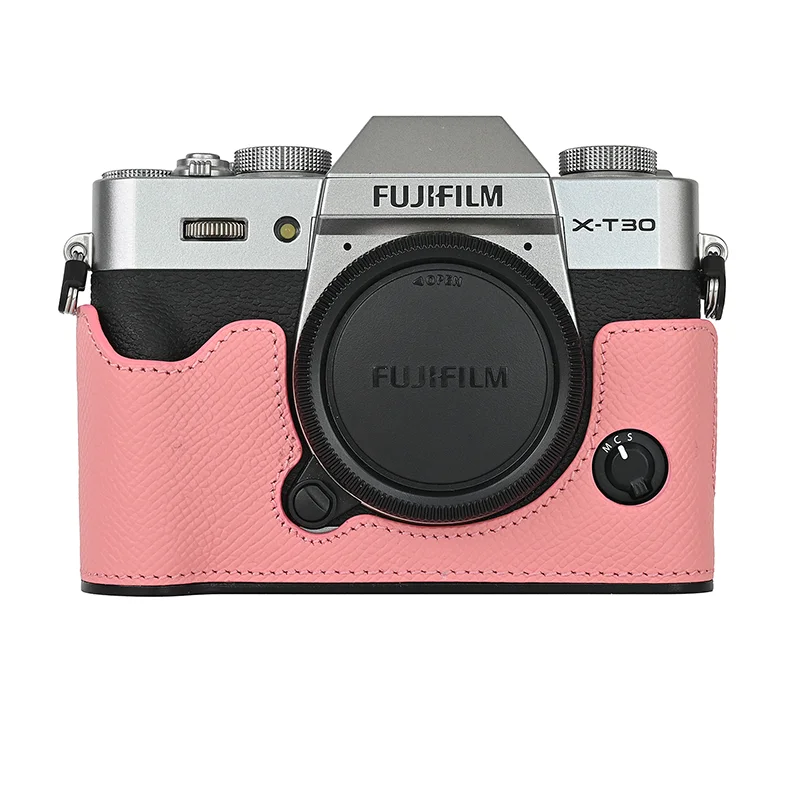 Alloy Plate Genuine Leather Camera Bag Case Half Body Base for Fujifilm X-T30 XT30 XT30II Camera Protective Opening Bottom Cover