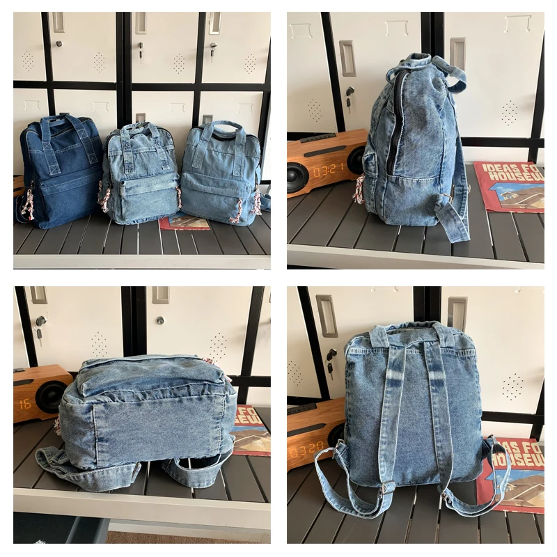 Denim Women\'s Backpack Canvas Shoulders Bag Sports Knapsack Retro Packbag Travel Rucksack School Jeans Mochila Y2K Bookbag Big