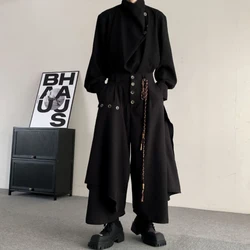 Men Culottes Irregular Layered Samurai Pants Hakama Streetwear Fashion Versatile Trend Casual Wide-Leg Pants Men'S Clothing 2024