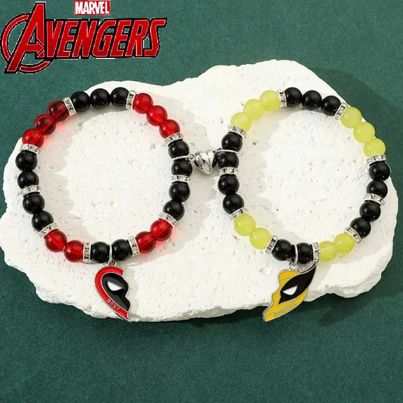 

Disney Deadpool and Wolverine Bracelet Best Friends Pendant Natural Stone Beaded Bracelet Jewelry Children's Toy Birthday Gift