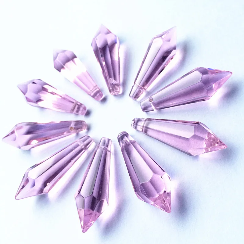 Hot Selling 36mm Sparkle Pink Crystal Chandelier Prisms (Free Rings )/ Glass Icicles Lamp Pendants For Cake Topper Decoration