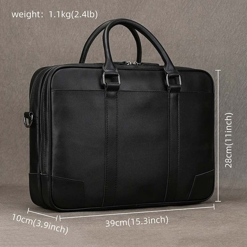 14 "Luxury Menกระเป๋าถือหนังแท้กระเป๋าสะพายCrossbodyกระเป๋าแล็ปท็อปชั้นDoctor Office Manกระเป๋าเอกสารชายToteกระเป๋าสีดํา