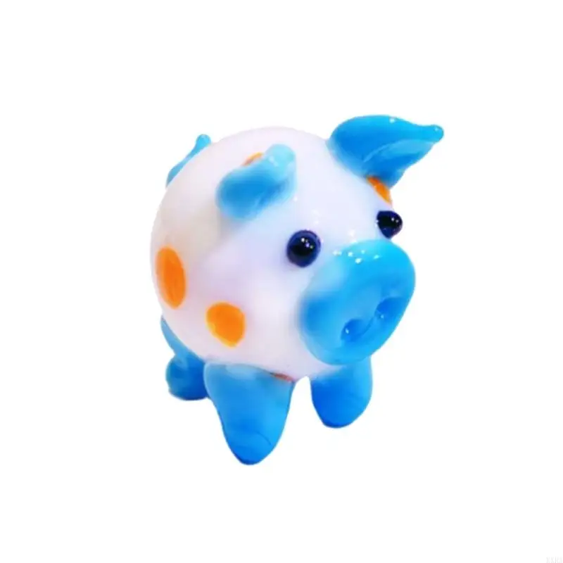 KXRA Colorida Glass Pig Figurine Handaled Miniature Animal Ornament para exhibición artística en casas y oficinas
