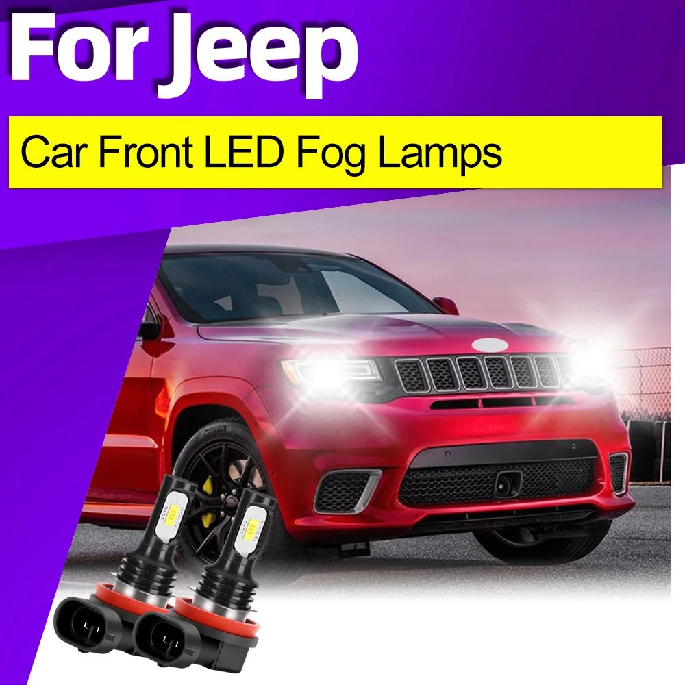 2x Bright White 6000K LED Fog Lights H8 H11 Auto Lamp Bulbs For Jeep Renegade 15-19 Compass 2015-2019 Grand Cherokee 2014-2019