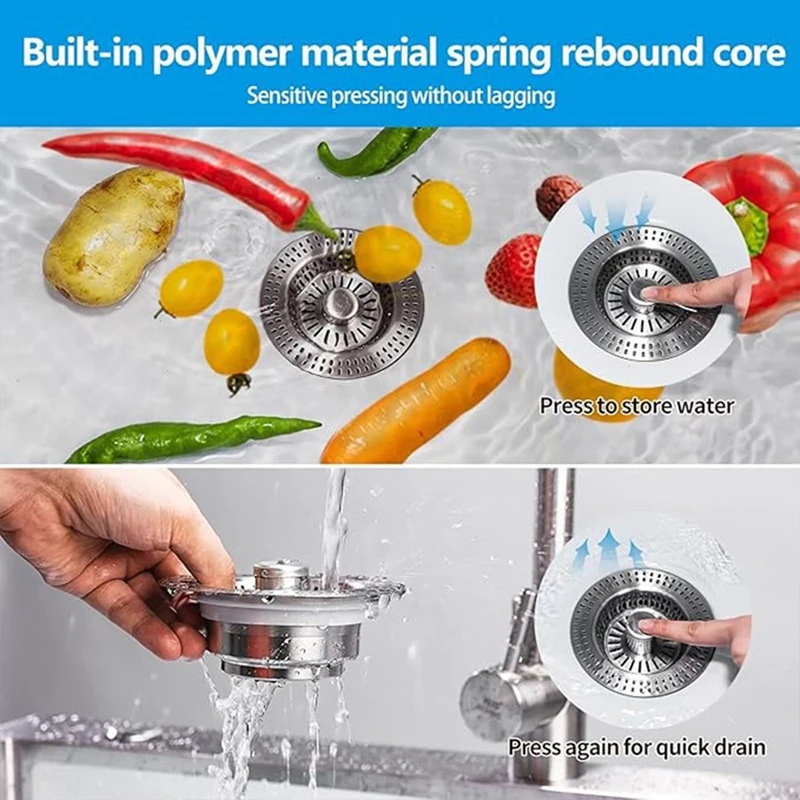 ABBN-3 In1 Kitchen Sink Drain Strainer, Metal Sink Stopper, Bathroom Sink Drain Drain Filter, Catcher Basket