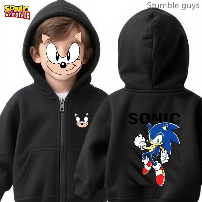 سونيك كيدز أنيمي الرمز البريدي هوديي ربيع الخريف الفتيان ملابس الفتيات ملابس رياضية دافئة لباس غير رسمي