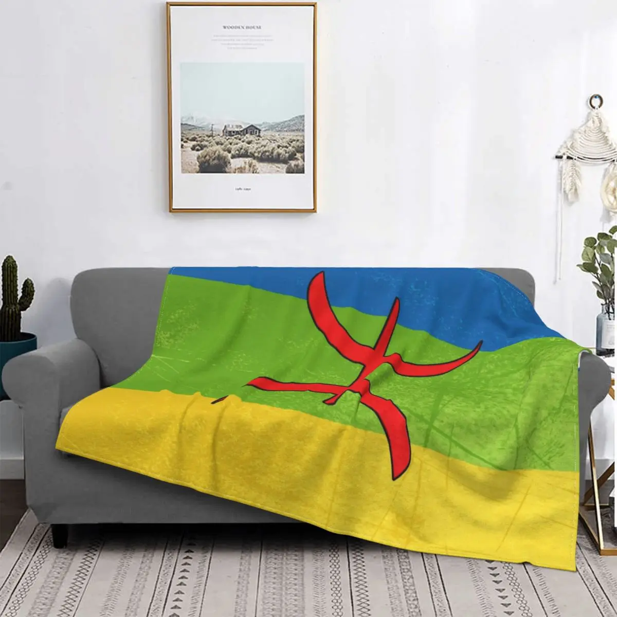 Amazigh Berber Flag Blanket Warm Fleece Soft Flannel Imazighen Kabyle Throw Blankets for Bed Sofa Outdoor Spring Autumn