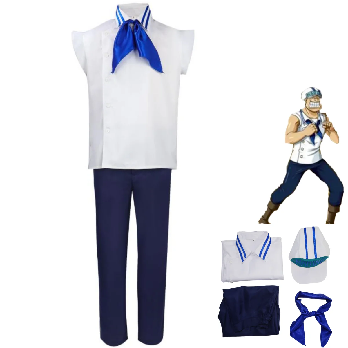 Live Action Movies Anime Fantasia Marine Cosplay Costume White Navy Uniform White Shirt Hat Man Halloween Birthday Party Suit