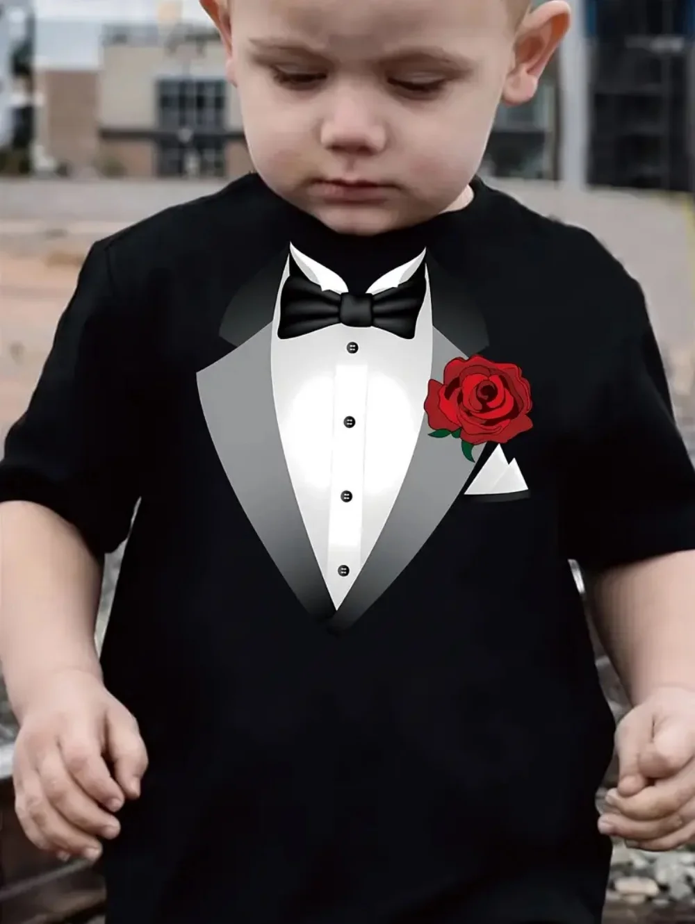 تي شيرت للأولاد بدلة وهمية مضحكة ثلاثية الأبعاد طباعة الصبي سهرة التعادل نمط بلايز الصيف Harajuku فضفاض الاطفال قصيرة الأكمام الجولة الرقبة تيز #6