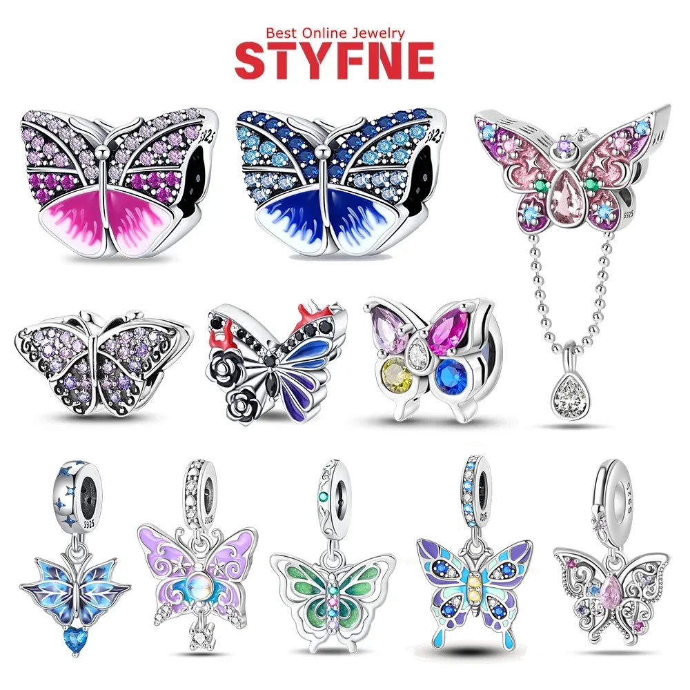 

925 Sterling Silver Fantasy Colorful Butterfly Series Charms Pendent Fit Bracelet Diy Making Women Fashion Jewelry
