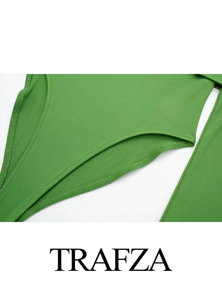 TRAFZA 2024 estate moda donna lavorata a maglia Slim body manica lunga con spalle scoperte pagliaccetti donna elegante Backless Sexy Top corto