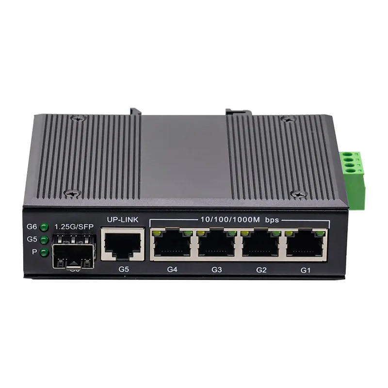 Commutateur Ethernet industriel Gigabit 4 ports avec 1xRJ45 Uplink + 1xSFP, rail DIN, IEEE 802.3 AF/AT, PoE, pour la redondance de réseau