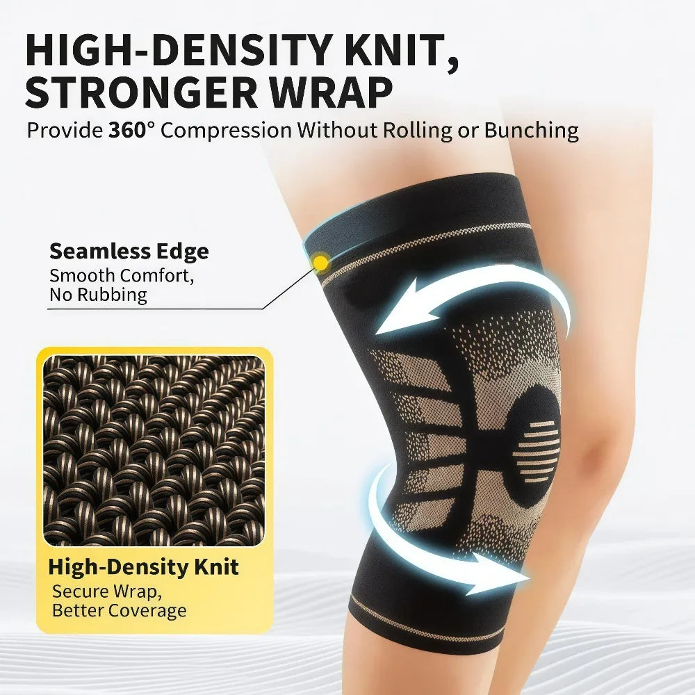 1-2Pcs Copper Compression Knee Support Brace Leg Sleeve for Men Women, Sports, Working Out, Fitness, Running, Basketball, Soccer