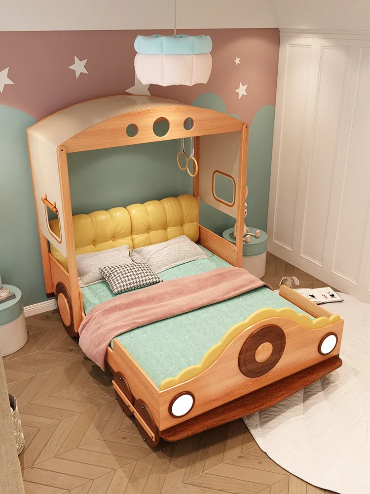 Solid Wood Children's Bed Creative Cartoon Tokas Fire Lathe