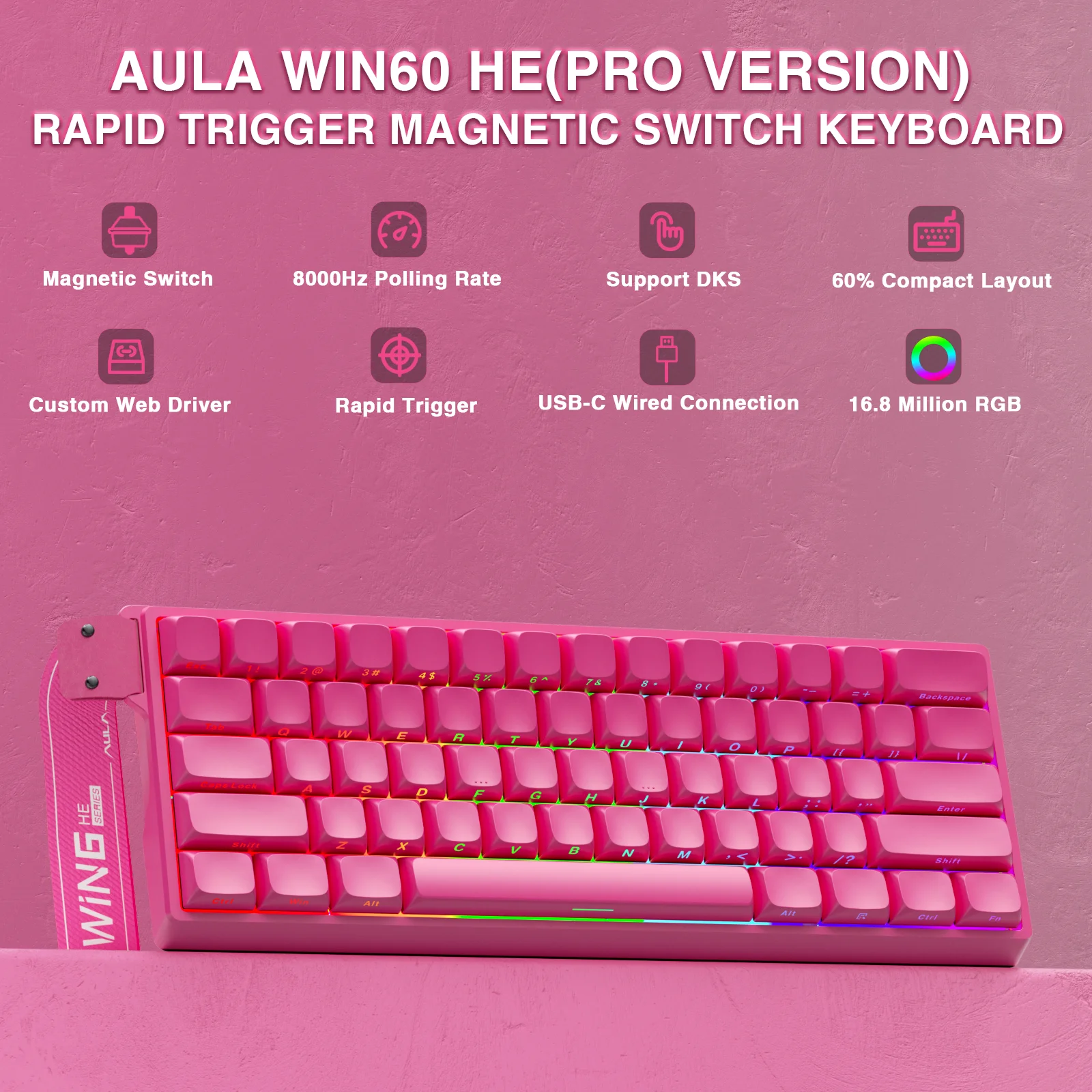 AULA WIN60 HE Pro MAX Wired Gaming Keyboard Hall Effect Magnetic Switch RT Adjustable Hot-Swap 8000Hz Esport Mechanical Keyboard